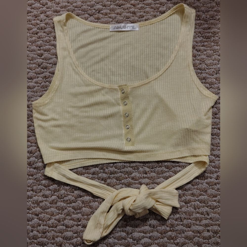 Crop Tank in Yellow with Tie Front